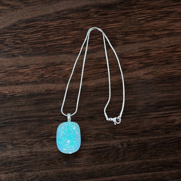 *Handmade Glittery Glass Pendant 18” Stainless Steel Necklace - Picture 5 of 8